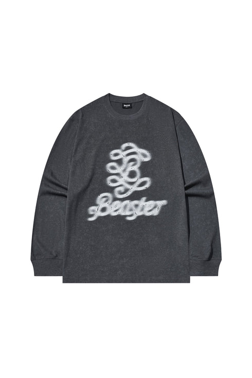 White Ink Printed Logo Long Sleeve Sweatshirt-Dark Grey